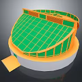 Modern 3D Circular Structure Model With Green Surface Orange Frame And White Base