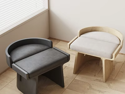 Modern Dark Gray And Light Wooden Stools With Padded Seats Backrests Near Window Wooden Floor 3d model
