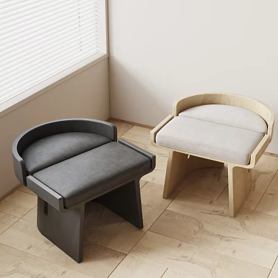 Modern Dark Gray And Light Wooden Stools With Padded Seats Backrests Near Window Wooden Floor 3d model