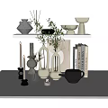 Decorative Ornaments Set With Vases Candles Plants Books And Bowls