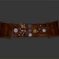 Traditional Mahogany Dining Table Set With Two Chairs And Tableware Candles