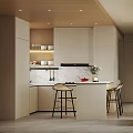 Modern Dining Living Room Interior With Open Design Island Counter And Bar Stools