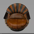 Unique Orange And Black Leather Chair With Striped Backrest And Fringed Base