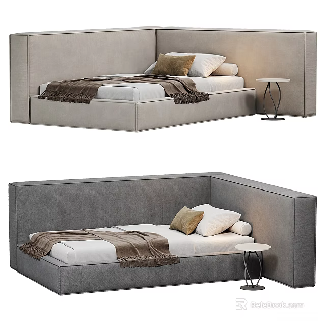 Modern Sofa Bed Design With Grey Upholstery Cushions Blanket And Side Table Interior 3d model