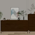 Modern Light Brown Entryway Cabinet and Sideboard with Decorative Painting Green Plants and Small Decorations