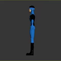Blue and Black Humanoid Character in Standing Pose with Gray Gradient 3D Render Background