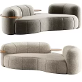 Modern Curved Sectional Sofa With Gray Fabric Upholstery And Wooden Side Tables