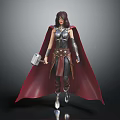 Mythical Female Warrior In Silver Armor With Red Cape Holding Hammer Standing Pose