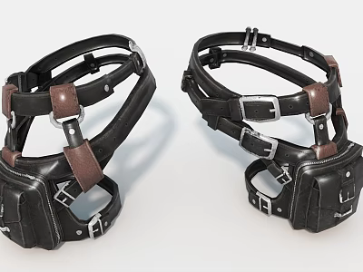 Durable Black And Brown Leather Pet Harness With Metal Buckles Adjustable Straps And Comfortable Design 3d model