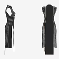 Black High Collar Dress With Side Slit And Decorative Seam Details