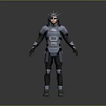 Mechanical Armored Biological Character Standing With Gray Blue Armor And Antenna Headpiece