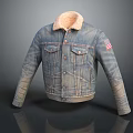 Classic Distressed Denim Jacket with Sherpa Collar and American Flag Patch 3d model