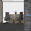 Modern Office Chairs In Stylish Workspace With Bookshelf Table Lamp And Round Table
