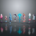 Colorful Pixel Art Weapons With Various Unique Designs And Shapes On 3d model