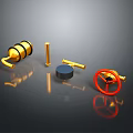Car Mechanical Parts Including Golden Valves Red Handles And Black Components
