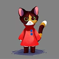 Cartoon Cat With Black Brown Fur Green Eyes Red Coat Boots And Brown White Tail