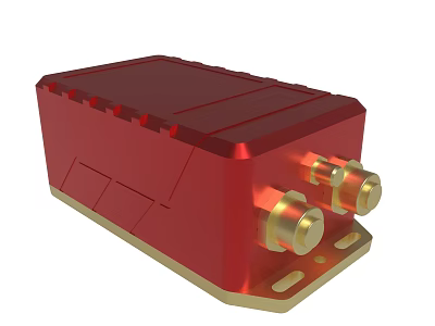 Red Electronic Device With Golden Connectors And Metallic Enclosure Design 3d model