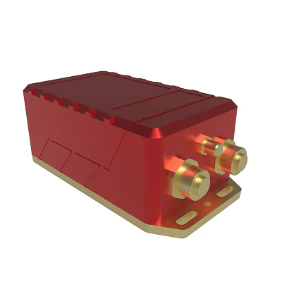 Red Electronic Device With Golden Connectors And Metallic Enclosure Design 3d model