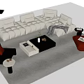 Modern White L shaped Sofa and Coffee Table Set with Accent Chairs Floor Lamp and Rug