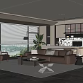 Modern Guest Restaurant Sofa Coffee Table Combination Dining Table and Chair 3d model