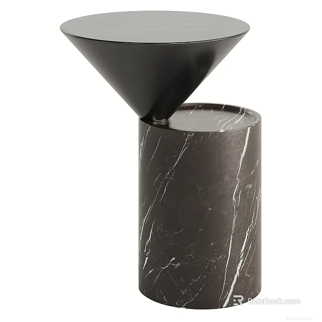 Modern Black Top Side Table With Sleek Marble Column Base Design 3d model