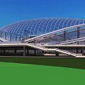 Modern Sports Stadium Building Featuring Glass Dome and Football Field Exterior