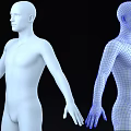 3D Human Man Model Featuring White Solid Figure And Blue Wireframe Design 3d model