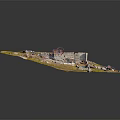 Detailed Realistic Terrain Model With Grassland Ruins Scattered Debris And Structures