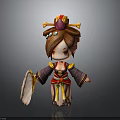 Cartoon Style Woman In Traditional Outfit With Decorated Hair Bun And Fan