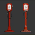 Two Red Charging Station Units With Display Screens And Cables On Stands