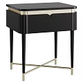 Elegant Black Side Table With Gold Accents Drawer And Cross Metal Legs