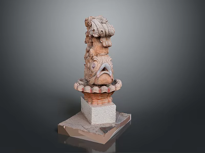 Ancient Mythical Beast Stone Carving With Square Base And Lotus Patterns 3d model