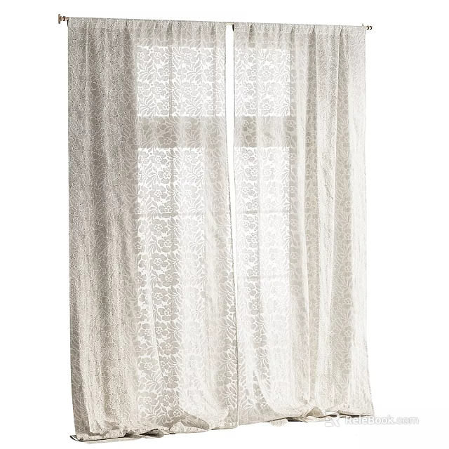 Delicate Lace Curtains With Floral Pattern And Sheer Design For Window Decoration 3d model 