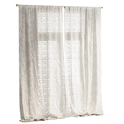 Delicate Lace Curtains With Floral Pattern And Sheer Design For Window Decoration 3d model