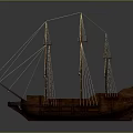 Handcrafted Vintage Wooden Sailing Ship Model with Detailed Masts and Rigging