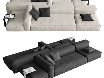 Large Modular Sectional Sofa In Light And Dark Gray With Plush Cushions And Side Table 3d model