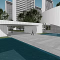 Modern High Rise Residential Building With Water Feature Lush Greenery And Circular Center