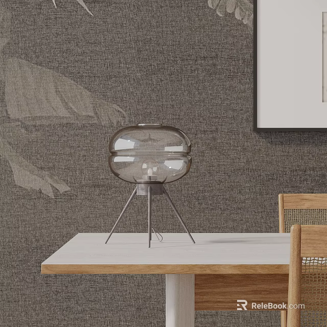Minimalist Transparent Table Lamp with Tripod Base on White Table and Gray Wall 3d model 