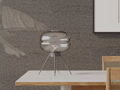 Minimalist Transparent Table Lamp with Tripod Base on White Table and Gray Wall 3d model