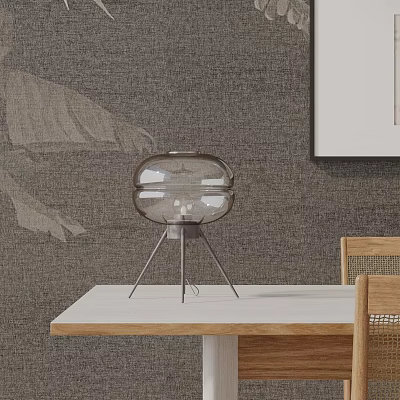 Minimalist Transparent Table Lamp with Tripod Base on White Table and Gray Wall 3d model