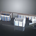 Interior Layout With Multiple Wall mounted Bookshelves And Central Storage Units