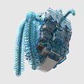 Blue Building Blocks Complex Structure With Tubular Parts And Transparent Elements