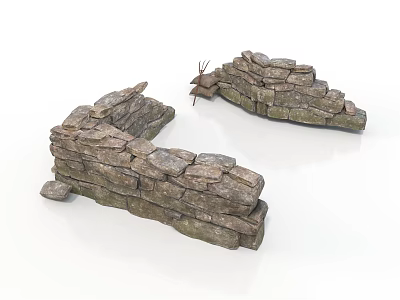 Two Natural Stacked Stone Wall Structures With Rustic Handcrafted Design Features 3d model