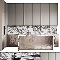 Modern Kitchen Interior With Gray Cabinets Marble Backsplash And Metallic Countertop Design 3d model