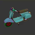 3D Rendered Light Blue Scooter With Brown Seat And Dark Background Reflection