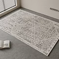 Light Square Carpet With Geometric Pattern In Modern Room With Open Book And Window Blinds