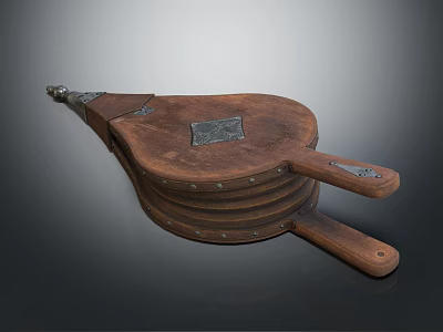 Vintage Handcrafted Wooden Tool With Circular Body And Metal Accents 3d model