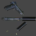 Clear View of Disassembled and Complete Pistol With Bullets and Parts