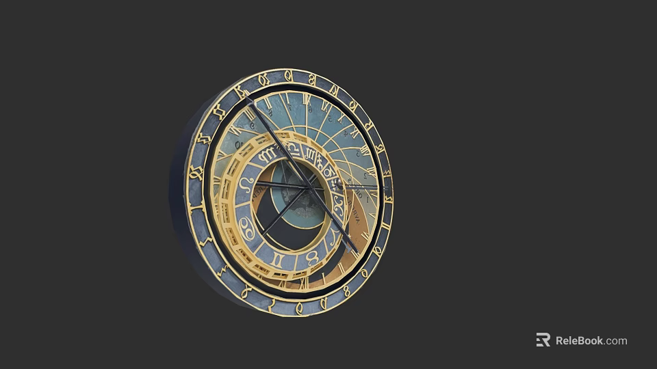 Ornate Vintage Astronomical Clock With Blue Gold Design And Intricate Dials 3d model 