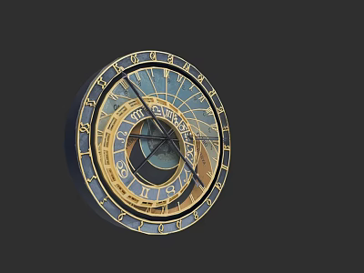 Ornate Vintage Astronomical Clock With Blue Gold Design And Intricate Dials 3d model